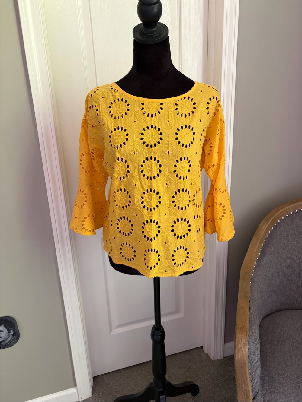 Yellow Eyelet Boatneck Women's Top